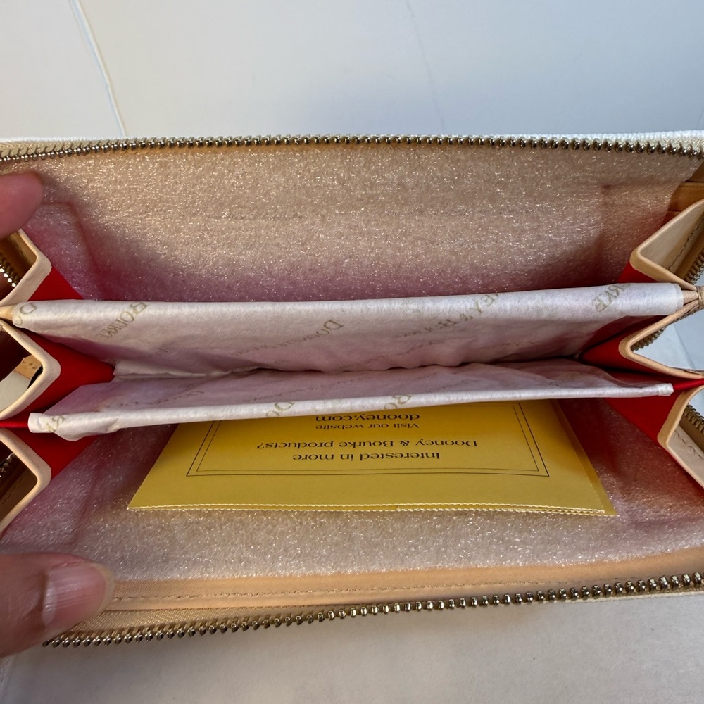 Dooney & Bourke Red and White Striped Zip-Around Wallet Wristlet - Picture 3 of 3